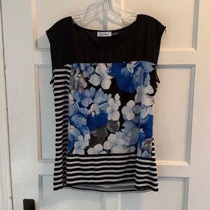 Calvin Klein Black and Blue Floral Geometric Top